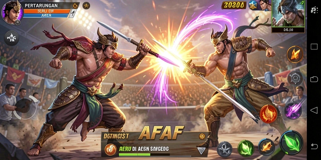 Tangkapan layar permainan AFAF dengan aksi pertarungan yang intens.
