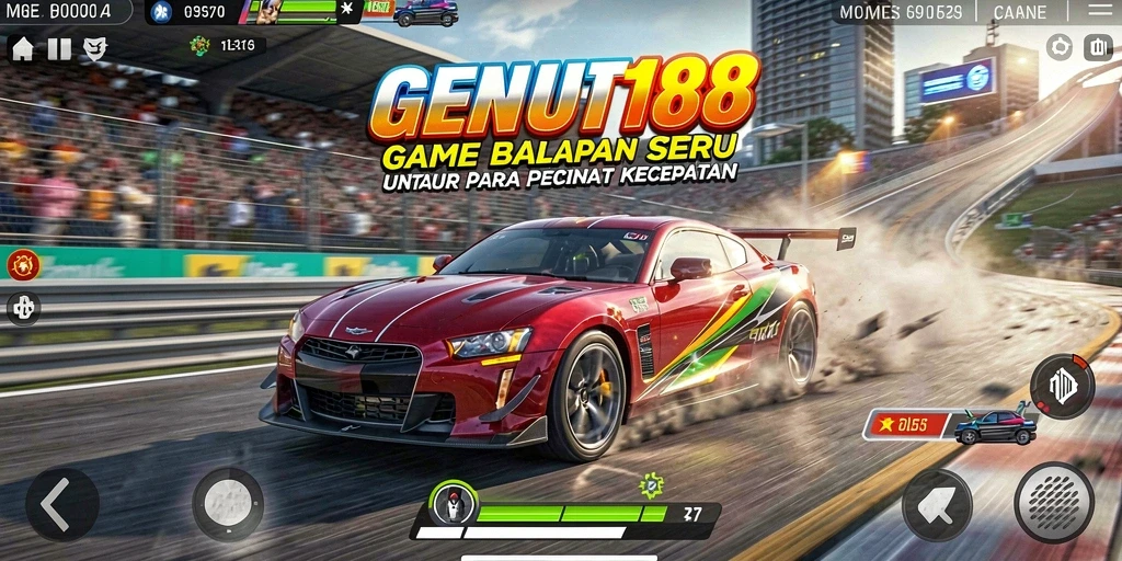 Tampilan gameplay GENDUT188 saat balapan mobil di trek yang menantang.