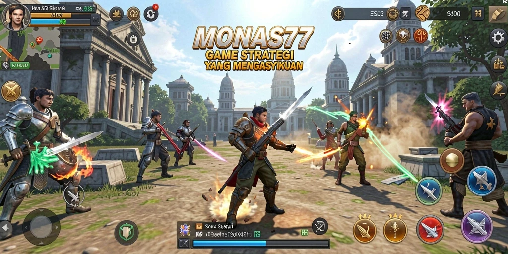 Screenshot utama MONAS77 menampilkan aksi seru dalam game SLG.