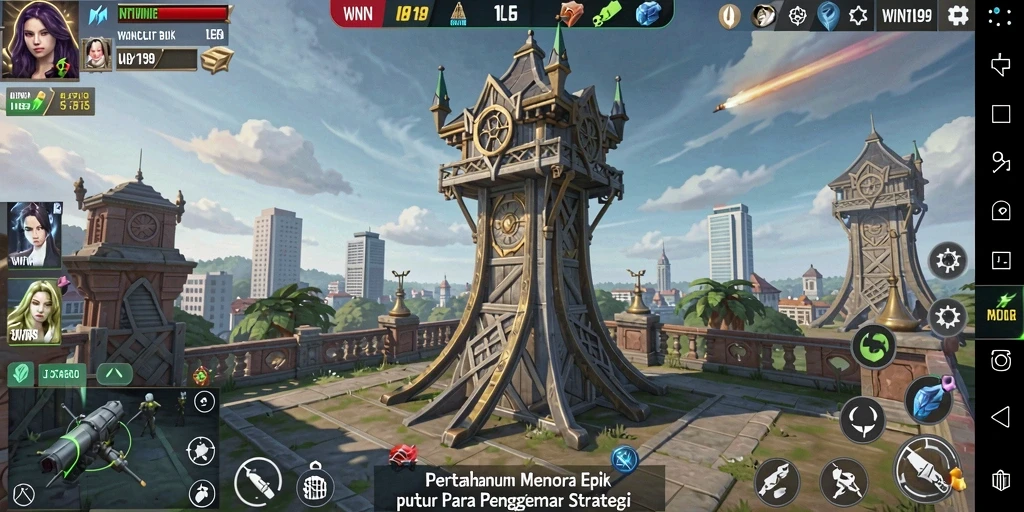 Screenshot gameplay menunjukkan aksi menara yang menakjubkan di WIN199.